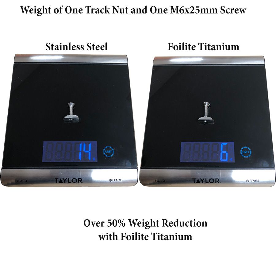 Foilite - M6 Titanium Hydrofoil Hardware Set - 4 Track Nuts And 4 M6 Screws