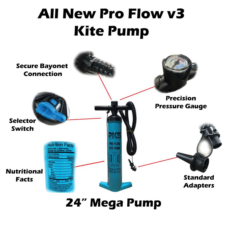  PKS Pro Flow V3 XL Kite Pump With PSI Meter 24"